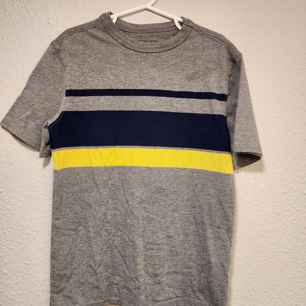 Cherokee Gray Tee with Navy and Yellow Stripes